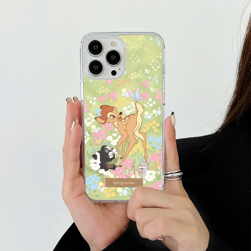 حافظة هاتف بامبي لطيفة على شكل زهور الربيع Magsafe لهاتف آيفون 16 14 13 12 15 Pro Max X XR XS Plus غطاء من البولي يوريثان الحراري الناعم الشفاف