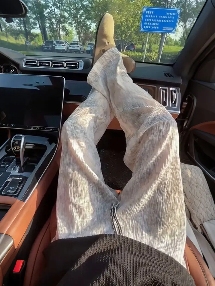 Textured Dyed Ice Silk Men's Summer Thin Wide Leg Quick Dry Loose Straight Cooling Air Conditioning Pants Casual Loose Fit