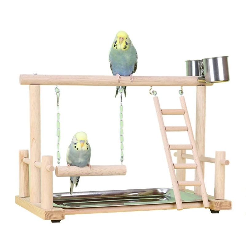 

Bird Perch Stand Parrots Playstand with Stainless Steel Tray Feeding Cups Ladder Swing Toy for Small New Dropship