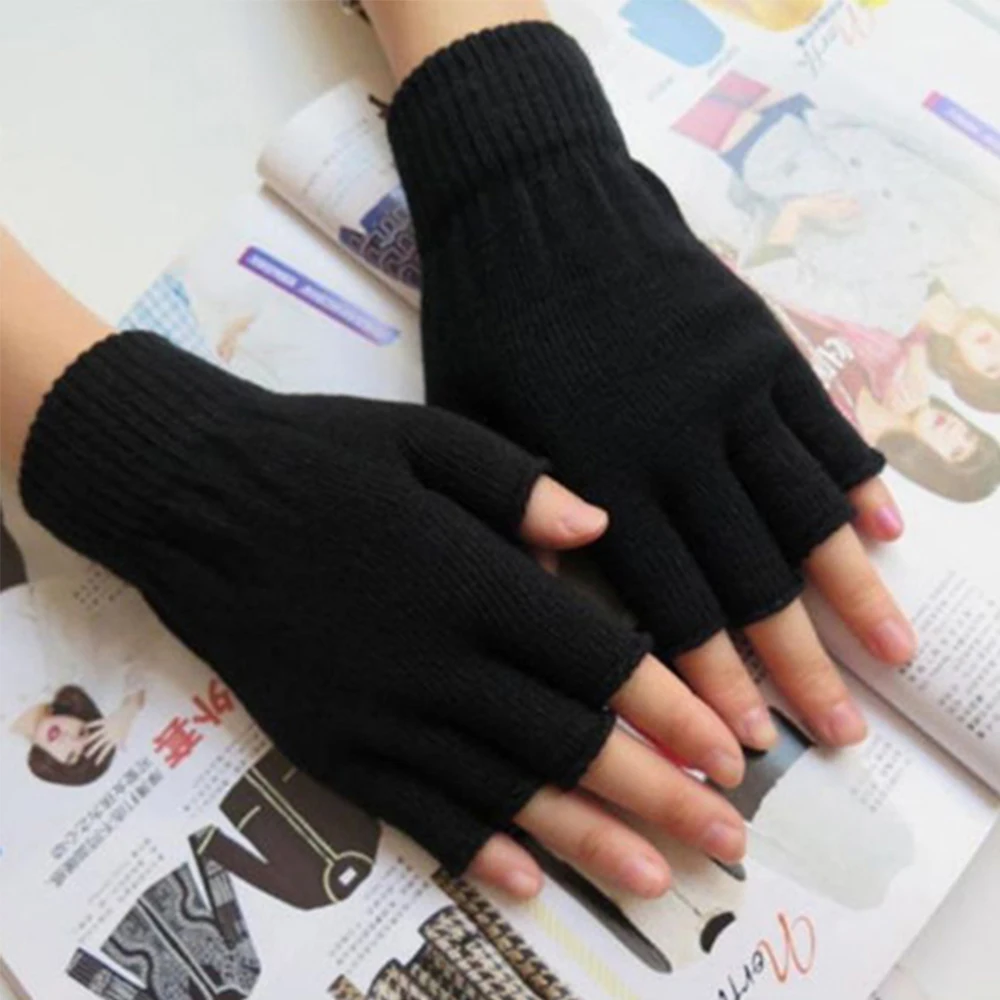 Winter Half Finger Fingerless Gloves Unisex Outdoor Mittens Short Warm Glove Women Men Wool Knit Gloves Elastic Comfort Glove