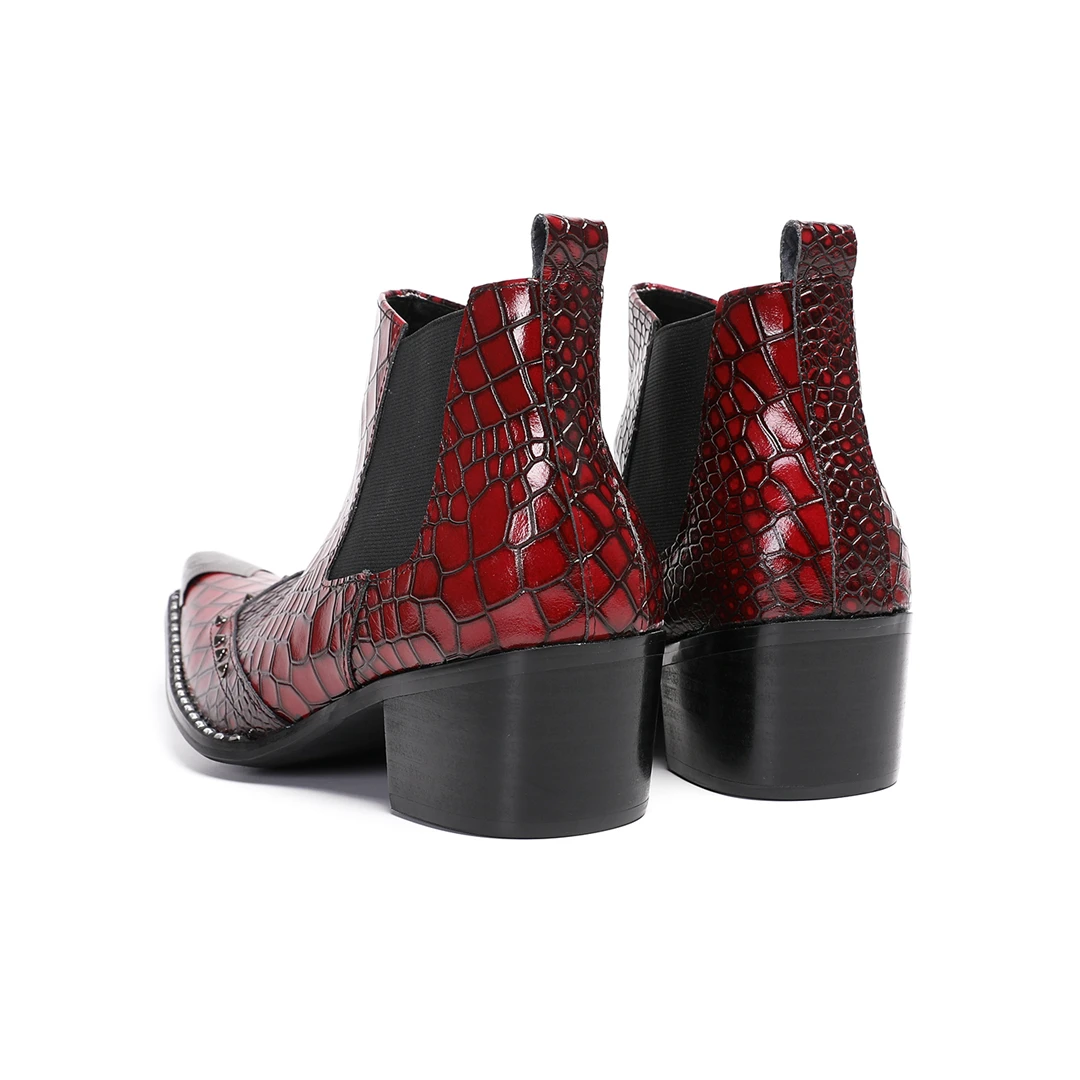 Autumn Austomized Serpentine Men's Boots Bar Party Personality Medium Boots Tip Luxury Model Singer Rivet Leather Boots
