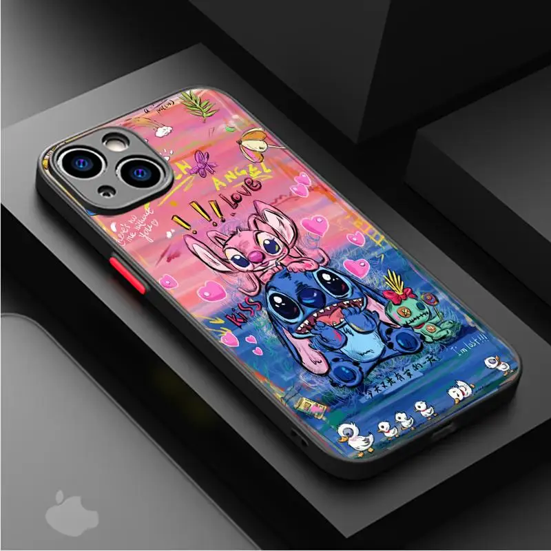 Disney anioł ścieg Lilo etui na Apple iPhone 15 11 14 13 12 Pro 7 XR X XS Max 8 Plus 6S SE 2022 15Pro telefon matowy Funda