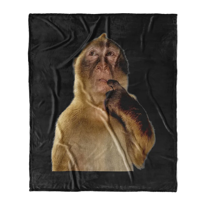Aertemisi Thinking Monkey Meme Throw Blanket Funny Monkey Brainrot Cute Animal Soft Fleece Blanket for Couch Bedroom