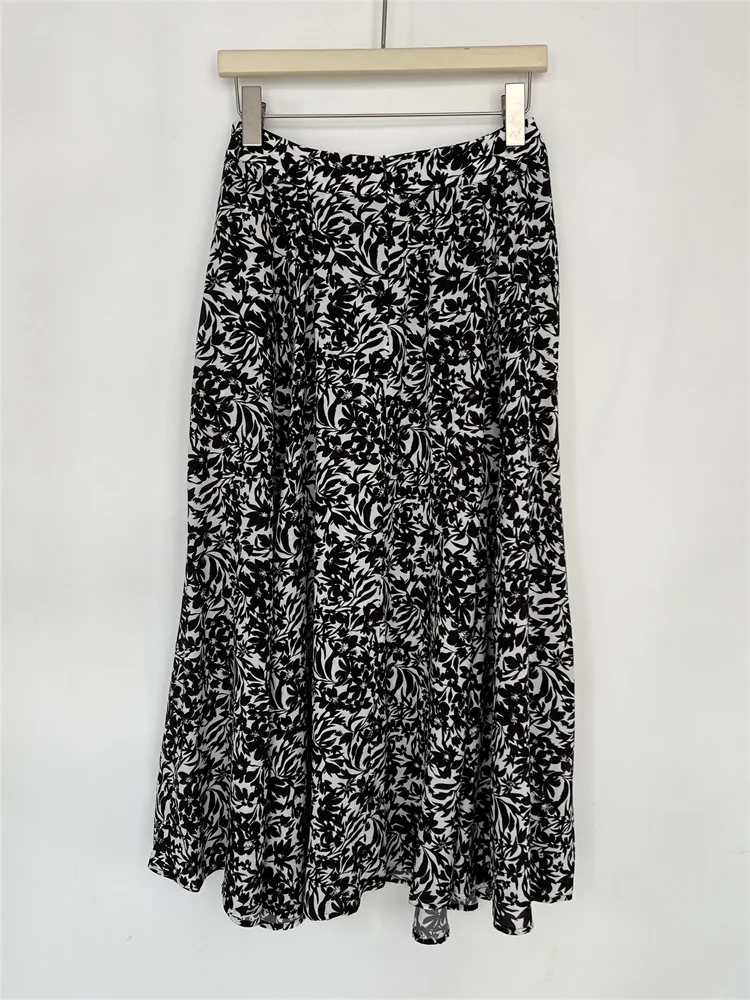 100% Viscose Women Midi Skirt A-Line Floral Printed Lady Jupe with Pockets Fashion Early Autumn