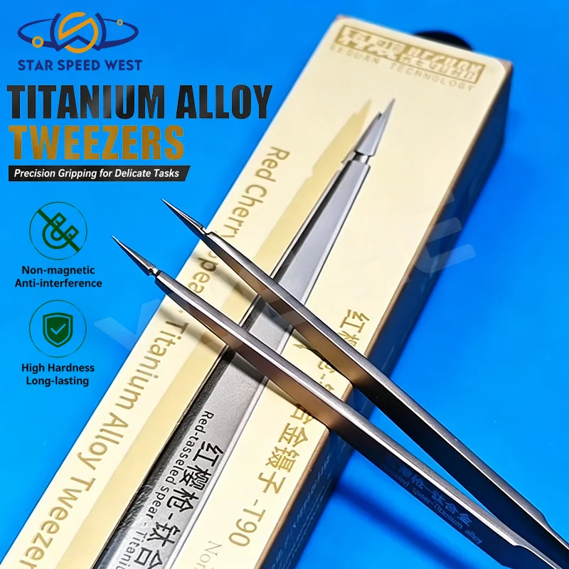 KEGUAN Titanium Alloy Tweezers Non Magnetic Precision Gripping Anti Deformation for Phone Repair Electronics Micro Hand Tools
