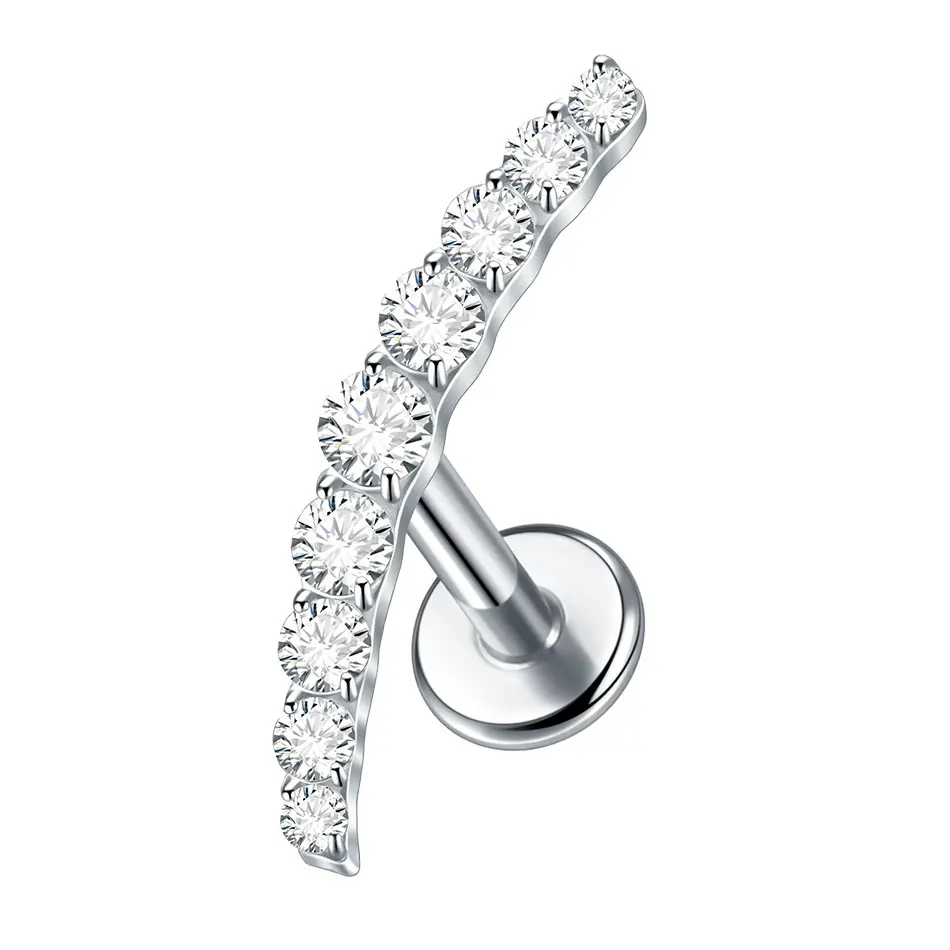 1PC Titanium Oorkraakbeen Piercings Platte Achterkant Stud Oorbel Interne Draad Vlinder Kruis CZ Helix Tragus Piercing Sieraden 16G