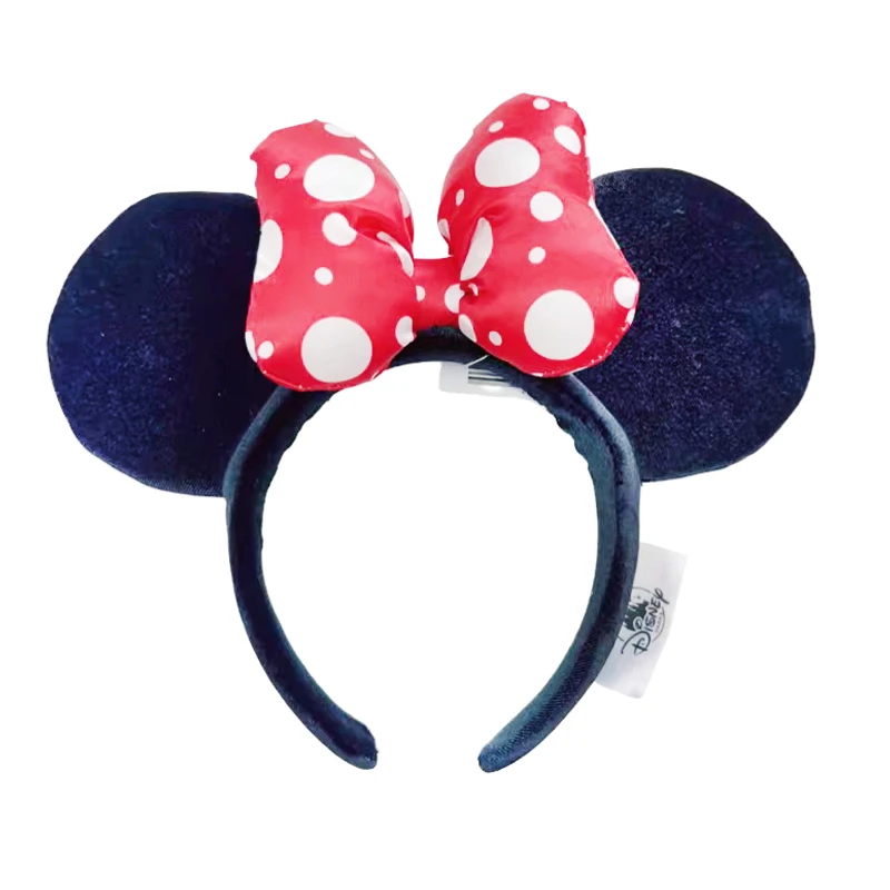 Diadema de orejas de Mickey Mouse de Disney para adultos y niños, diadema de felpa con lazo grande, punto de onda, disfraz de Cosplay, regalo