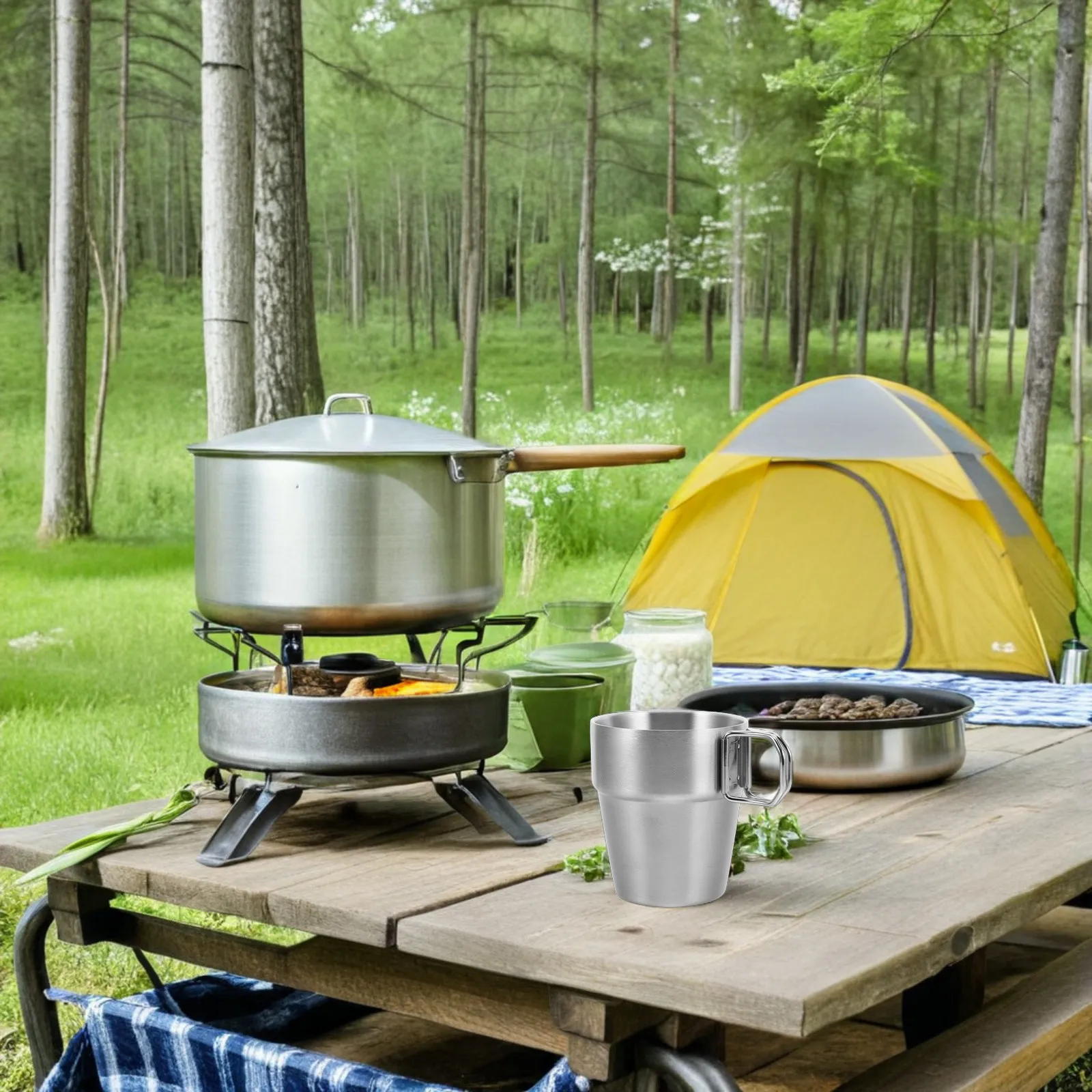 Stainless Steel Camping Cup Double Wall Insulated Portable Outdoor Coffee Tea Water Tumbler for Hiking Backpacking Picnic Travel