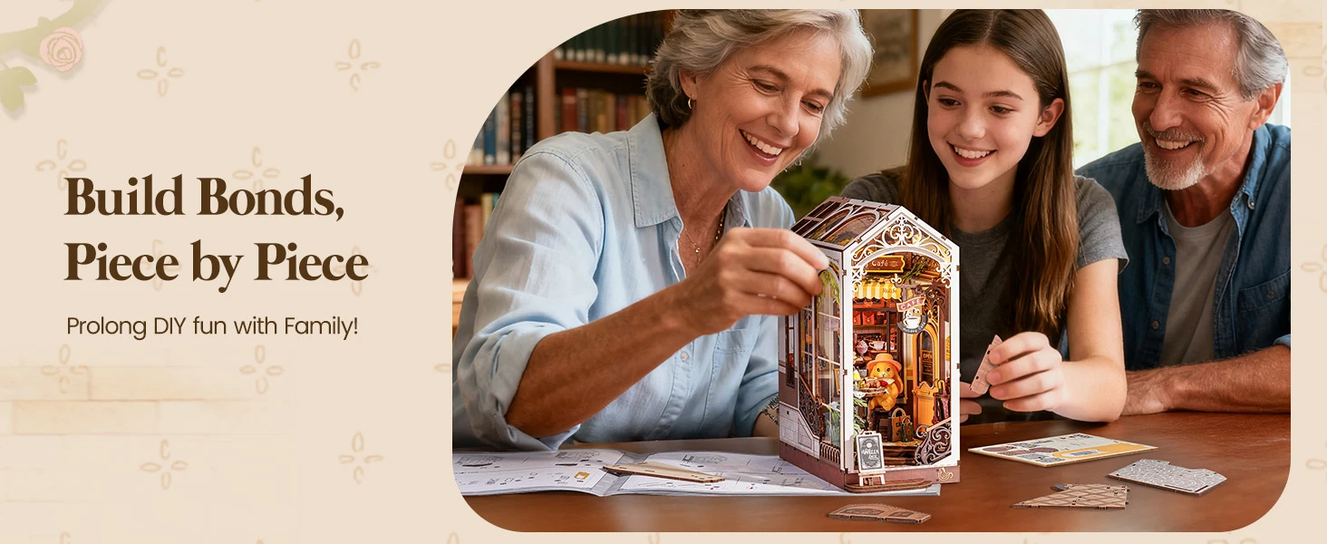 Robotime Buchnischen-Bausätze Kaninchen-Kaffee-Feiertag 3D-Puzzle DIY Miniaturhaus Bücherregal-Dekoration Kreatives Achtsamkeits-Geschenk für Kaffee- und Buchliebhaber – Detail 5