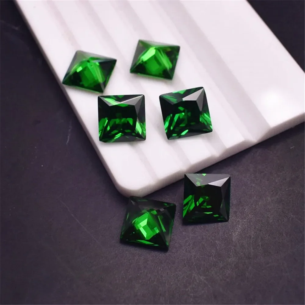 جودة عالية الزمرد الأميرة قطع الأحجار الكريمة مربع الأوجه متوسطة الأخضر الزمرد جوهرة ER052 #4