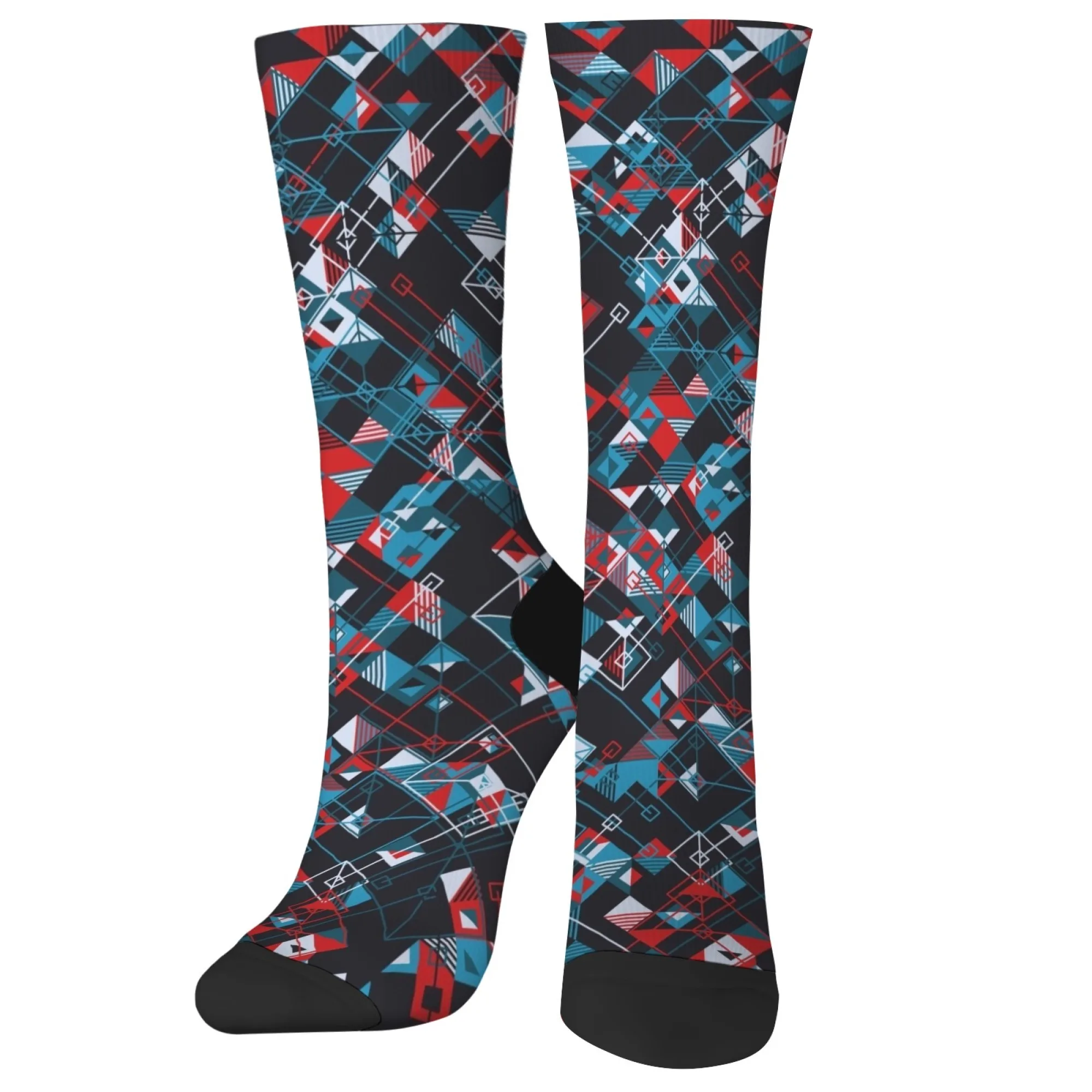 Fragmented Geometric Socks Non-slip Elastic Breathable Men's Socks Travel Leisure Hiking Street Style Trendy Compression Socks