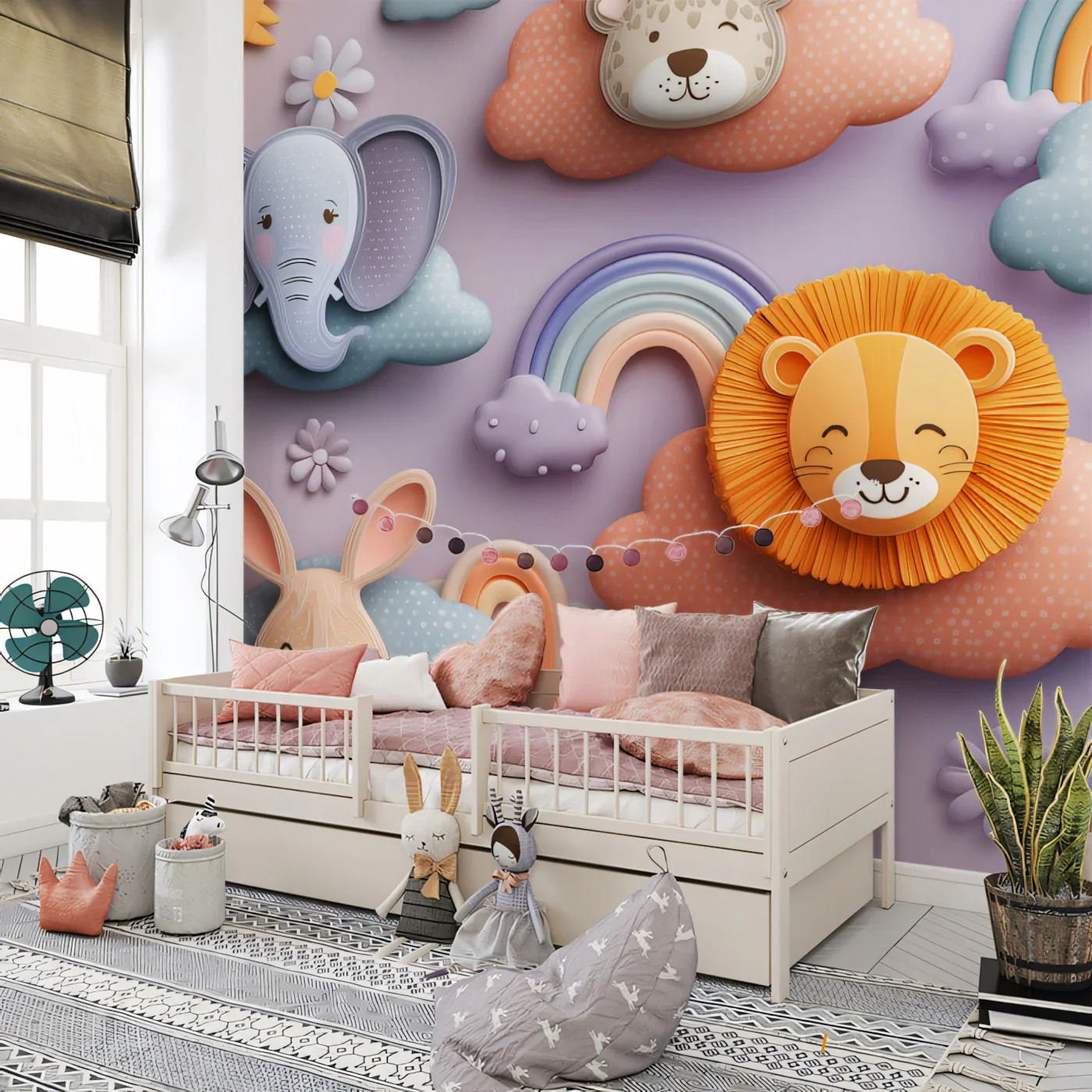 3D Animal Cloud Mural Wallpaper — Soft Pastel Whimsical Decor Custom Peel and stick wallpaper