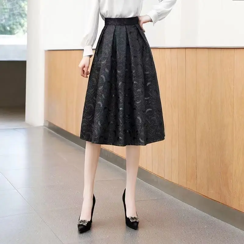 2025 Faldas Mujer De Moda Vintage Skirt For Women High Waist A-line Floral Jupe Fashion Temperament Saia Korean Pleated Skirts