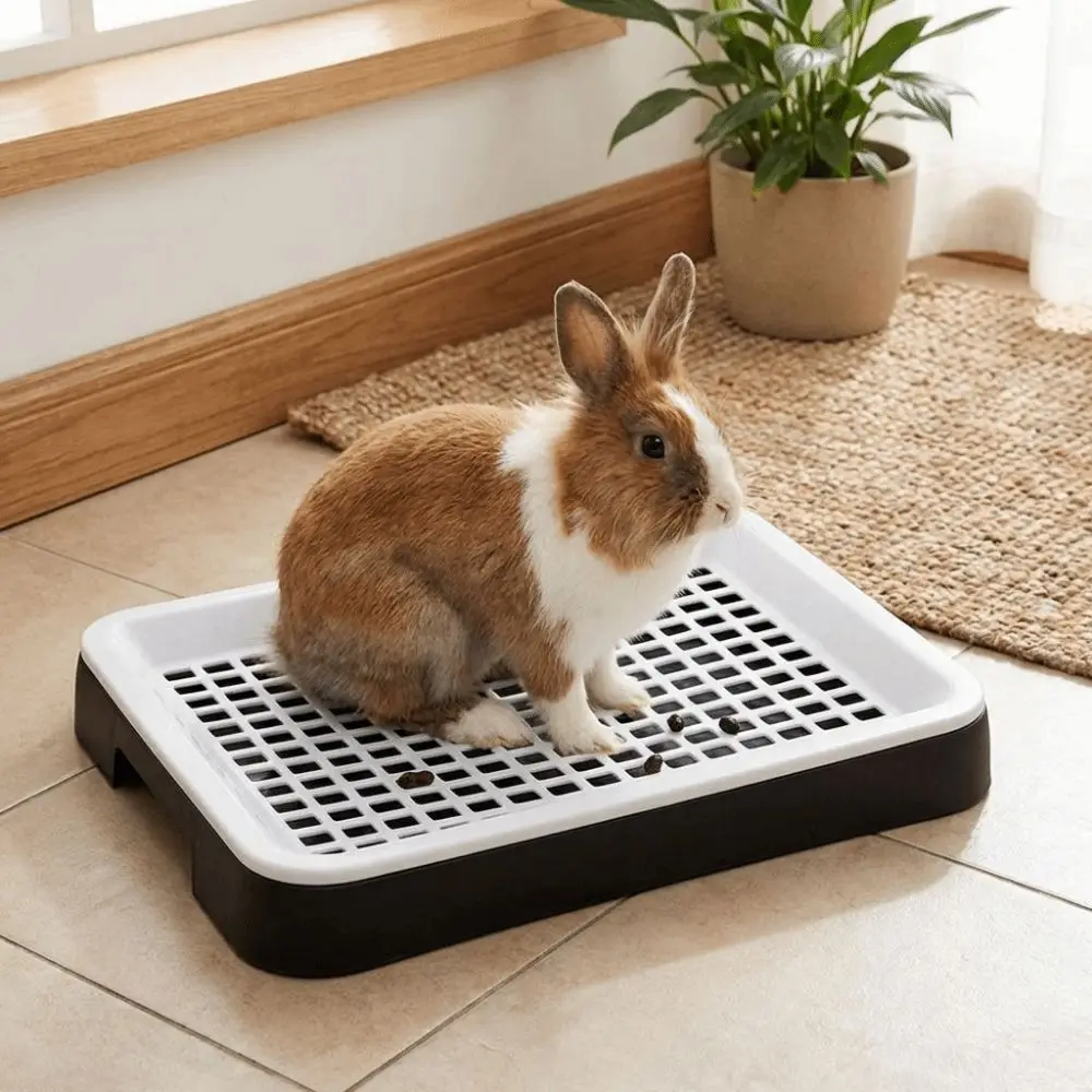 Double Layer Rabbit Training Toilet Potty Training Aid Non-Slip Thick Bottom Small Animal Litter Box Splash-Proof Plastic