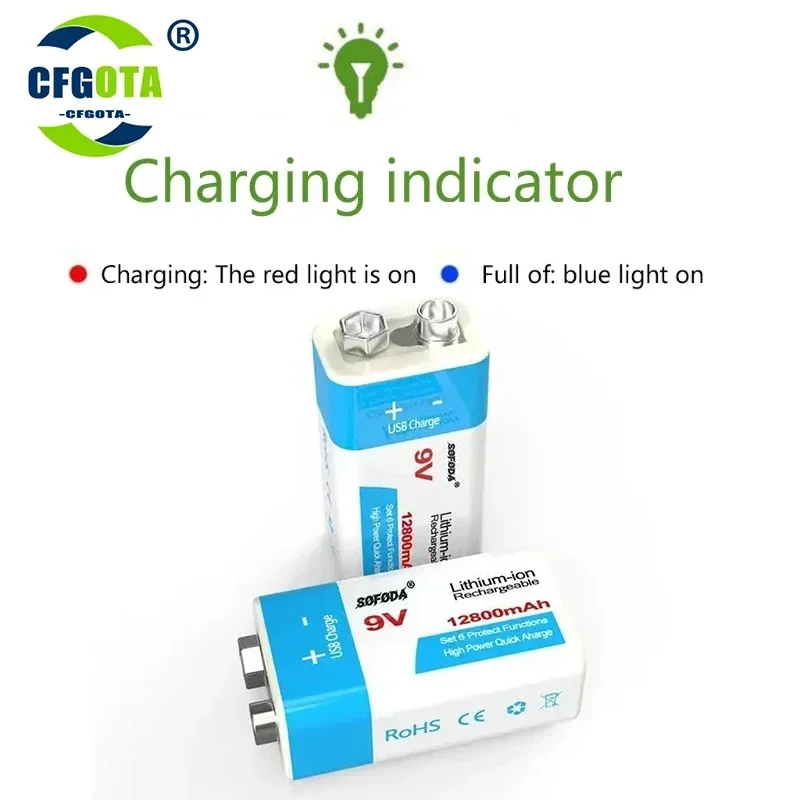 Akumulator 9V 12800mAh 6F22 Micro USB 9v litowo-jonowy do multimetru mikrofon zabawka pilot KTV