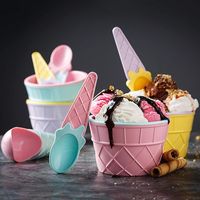 1Set(Spoon+Bowl)-family kitchen cartoon ice cream bowl set