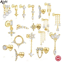 Aide 100% Plata S925 Sterling Silver Zircon Stud Earring For Women Y2k Cartilage Spiral Piercing Body Fine Jewelry 1piece