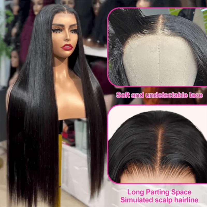 Wig Tanpa Lem 16-42 Inci Rambut Asli Lurus Alami Untuk Wanita Kepadatan 250% Pakai Langsung 5x5 13x4 13x6 Wig Rambut Depan Berenda