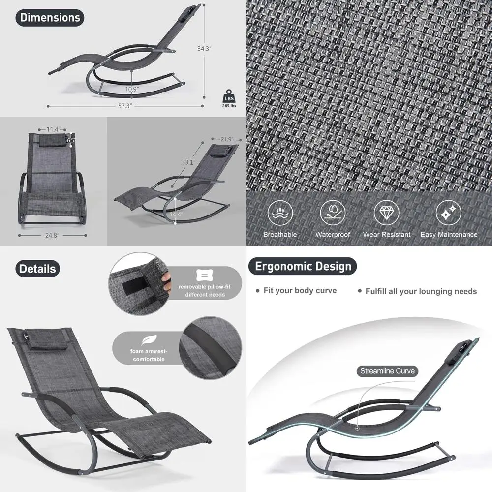 Chaise lounge para patio, muebles junto a la piscina para césped al aire libre con almohada desmontable, gris oscuro