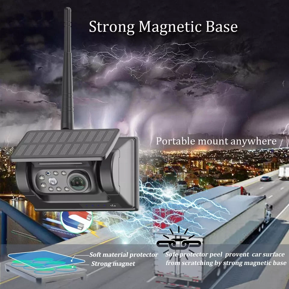 IPoster 10.1in Quad Split DVR IPS Monitor with 1080P Rearview Backup 9600mah Magnetic Base Solar Rechargeable Battery Camera Kit