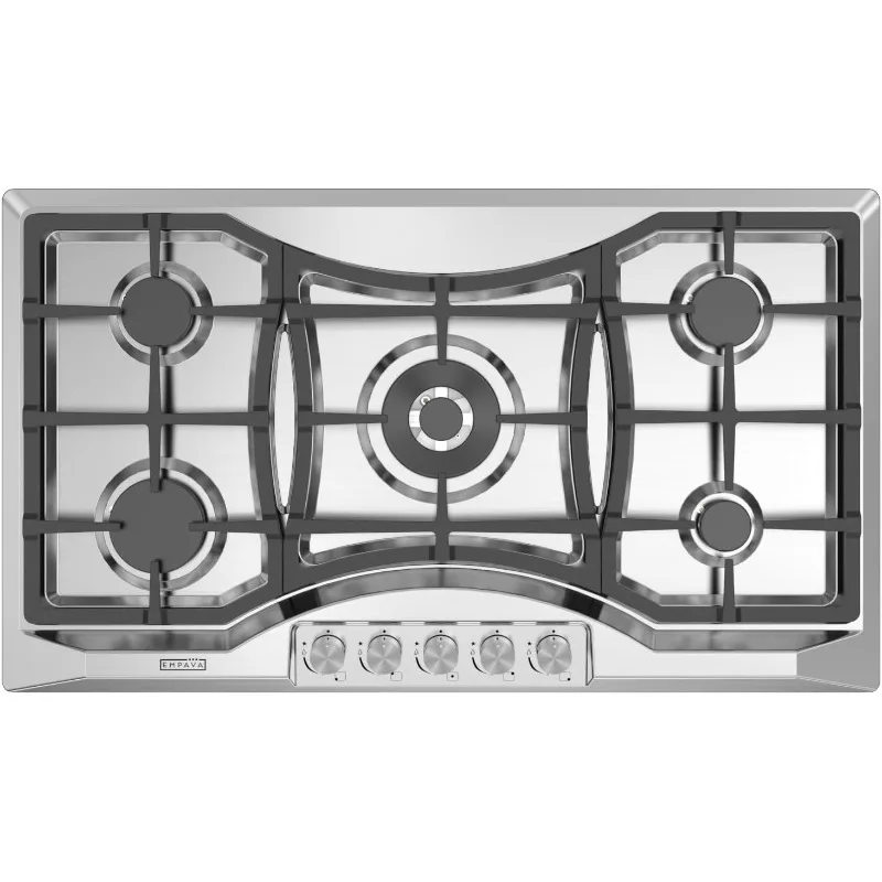 Empava 36 in. Gas Stove Cooktop 5 Italy Sabaf Sealed Burners NG/LPG Convertible in Stainless Steel, 36 Inch