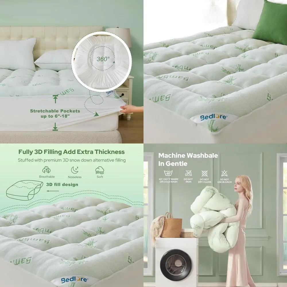 

Bamboo Viscose California King Mattress Topper, Plush Pillow Top Pad for 6-18 Beds, Supportive for Back Pain Relief