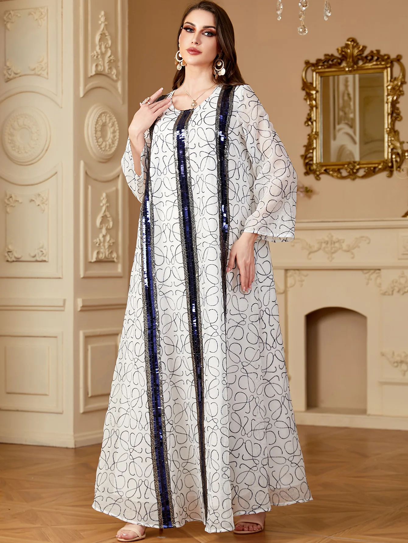 Caftan marocain femme Muslim sequin embroidery fashion mesh embroidery dress jalabiya dubai robe femme musulmane 4210