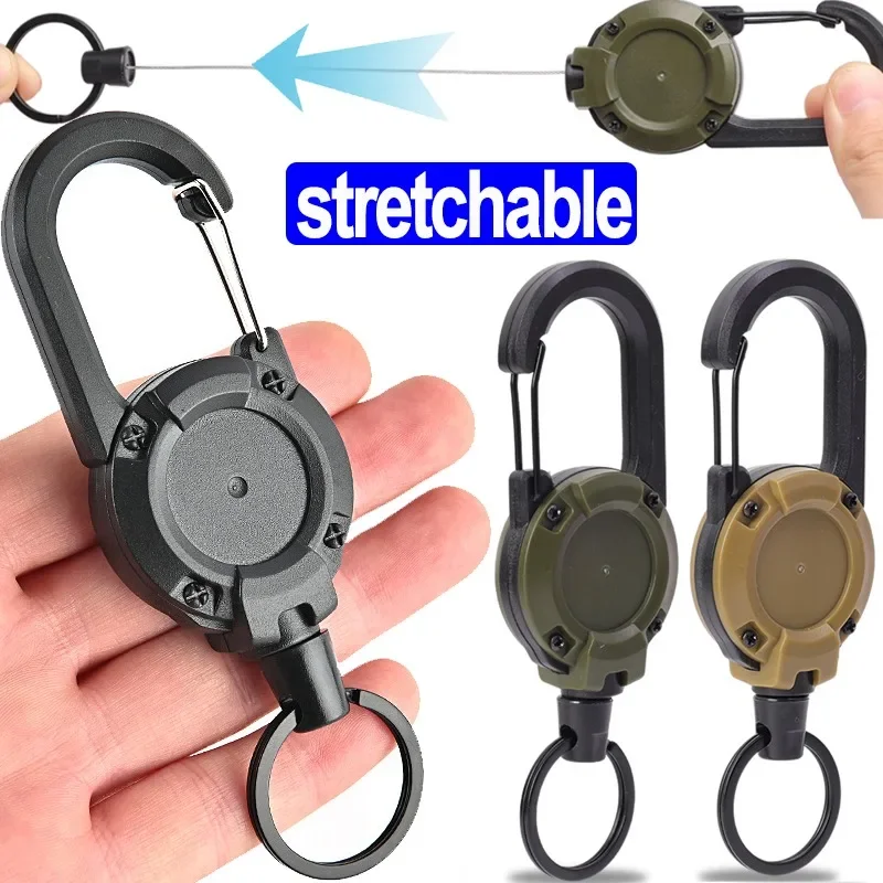 Retractable Rope Carabiner Keychain Outdoor Automatic Wire Rope Luya Anti-theft Tactical Key Holder Telescopic Keyring Hook Tool