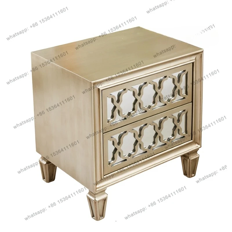 

American mirror bedside table solid wood glass neoclassical simple modern light luxury bedroom side storage