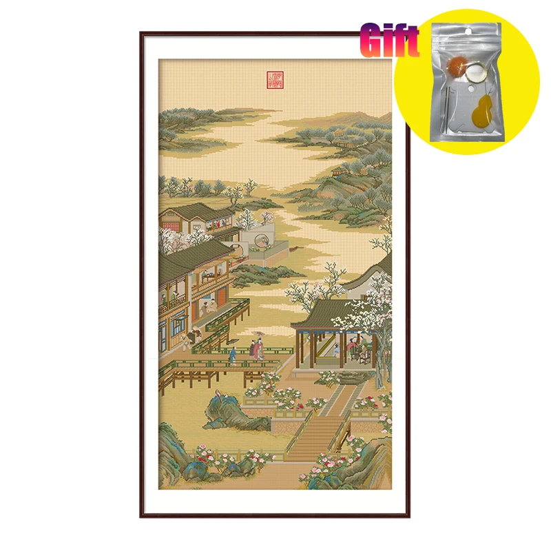 Chinese Style Forbidden City Vintage Painting Kits, Spring Cross Stitch, Chinese Style, Yongzheng Emperor, December, February