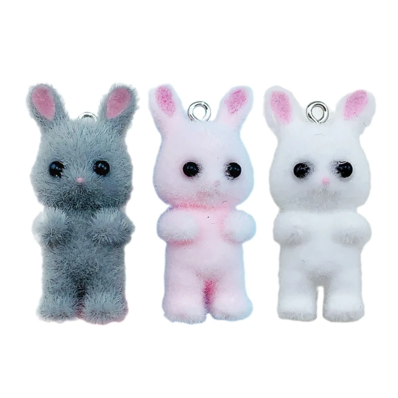 

Sweet Flocking Rabbits Pendant Charm Colorful Rabbits Pendant for Jewelry Making