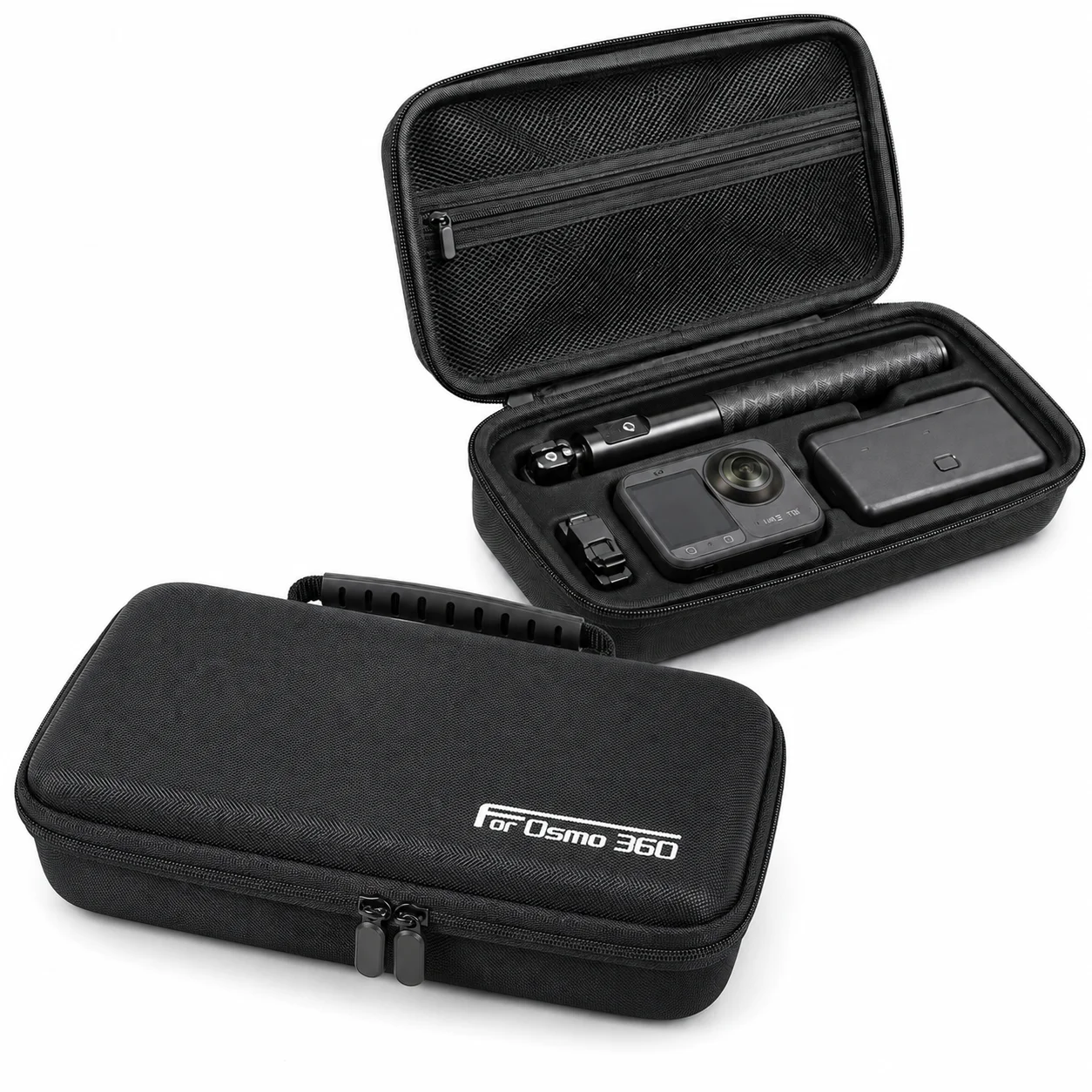 Hard Shell Carrying Case for DJI Osmo 360 1/2 Gen PU Camera Storage Bag Adjustable Divider Mesh Pocket Travel Organizer