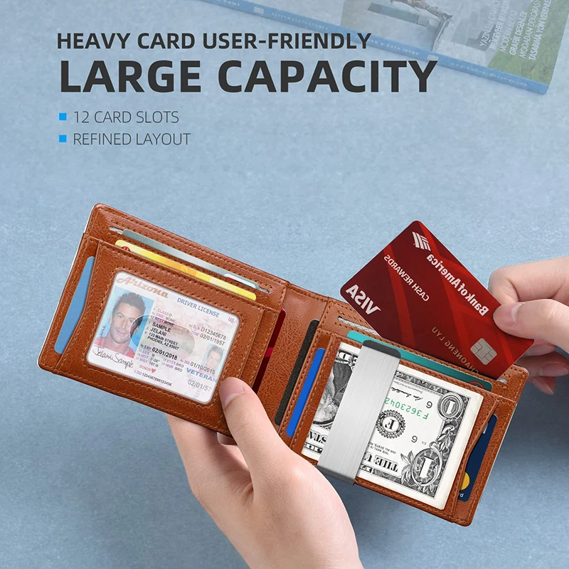 Unisex New Design 100% Inner Outer Genuine Leather Anti-theft Brush RFID Men's Card Holder Cards Bag Holders Package Purse Case