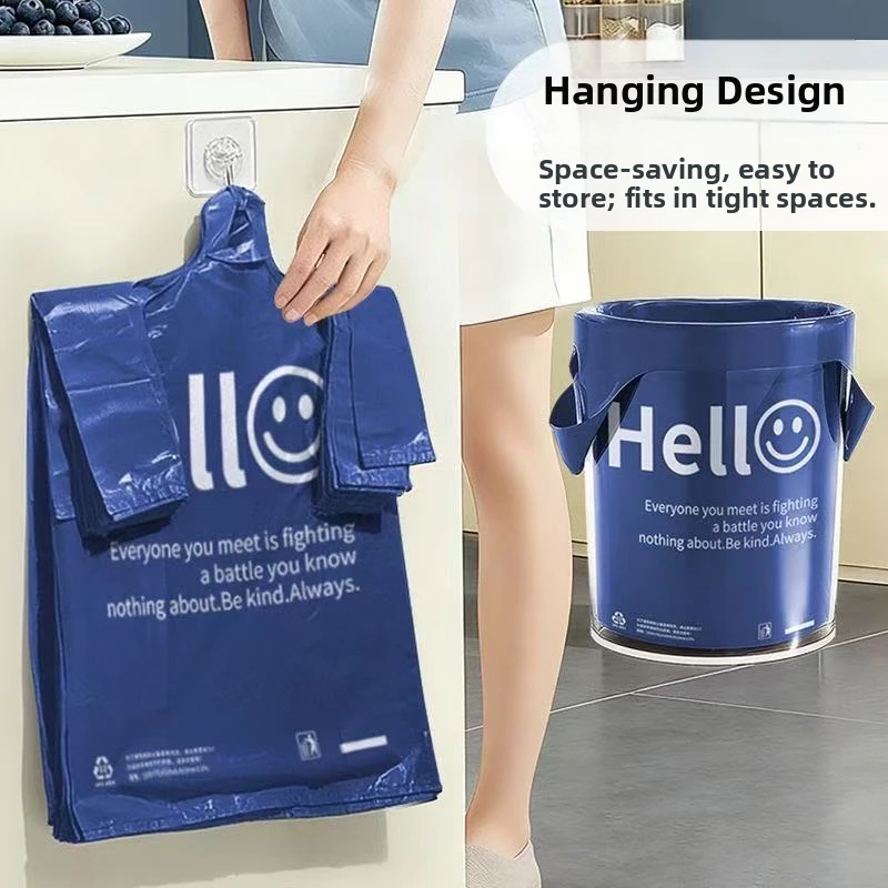 Trash Bags Garbage Bags Scented Gardenia Hello Smile Print Thickened Vest Bag For Kitchen Office Bedroom Heavy Duty Tear Proof C
