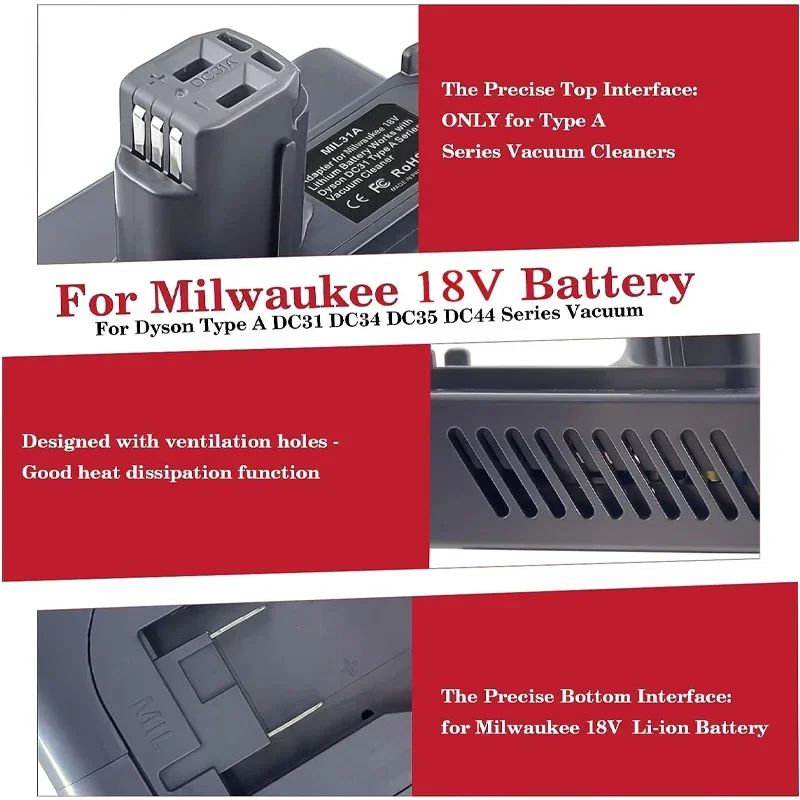 Battery Adapter for Milwaukee 18V Li-ion Battery Convert To For Dyson Type A DC30 DC31 DC34 DC35 DC44 DC45  Handheld Vacuum