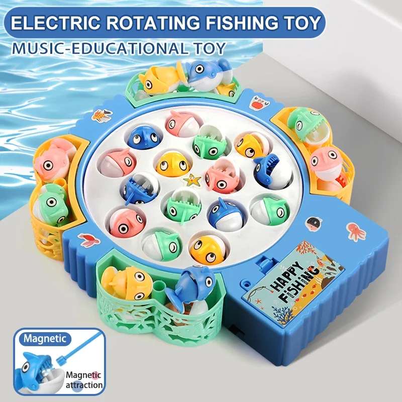 Giocattoli da pesca magnetici Gioco di pesca musicale rotante per bambini Regalo di compleanno e Natale Giochi interattivi genitore-figlio