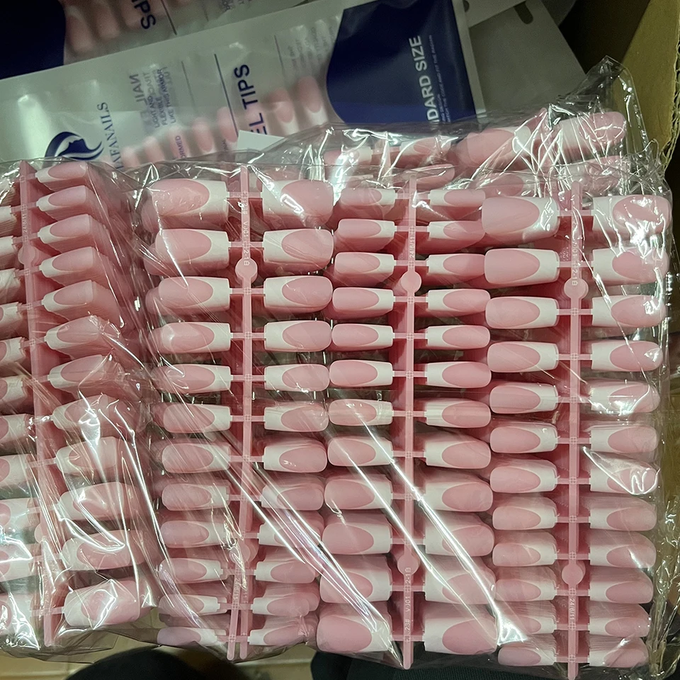 120 piezas de uñas postizas acrílicas francesas medianas y largas, cuadradas, cobertura completa, para mujer, tallas mixtas 3