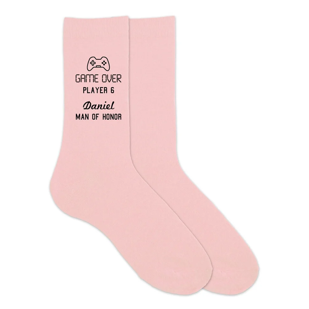 Game Over Personalized Wedding Socks with a Name and Wedding Role, a Fun Custom Gift for the Whole Wedding Party