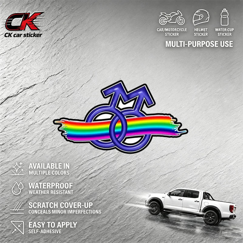 Rainbow Pride Interlocking Gender Symbols Motorcycle Car Sticker DecalWaterproof for Car Motorcycle Laptop Auto Body Decoration