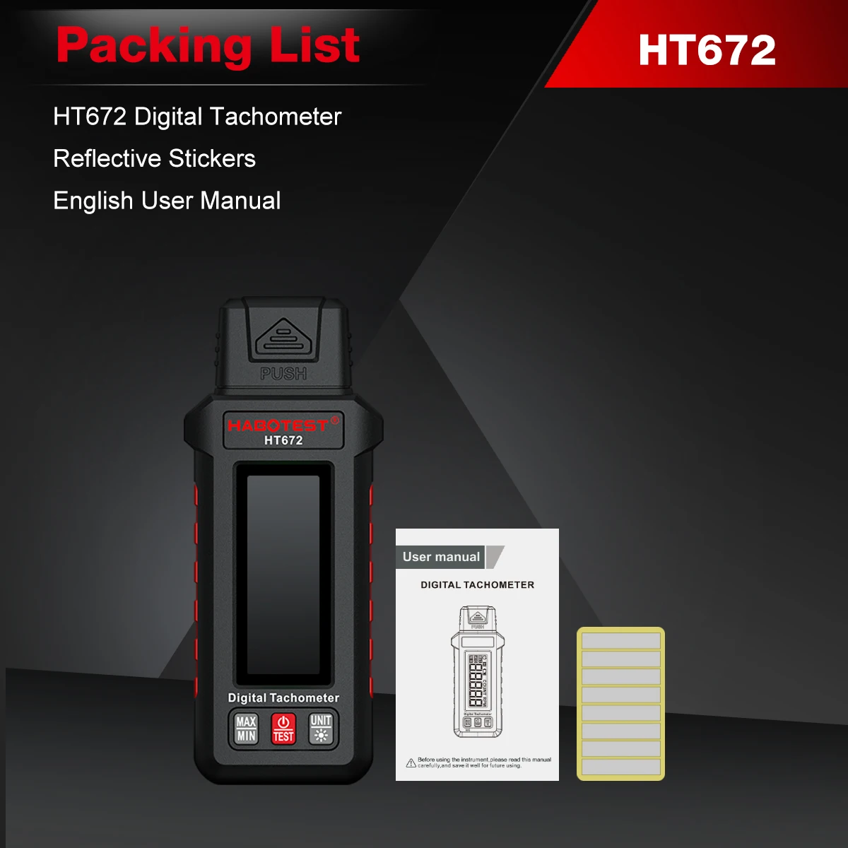 HABOTEST HT672 Mini Digitaler Laser-Drehzahlmesser Berührungsloser Drehzahlmesser Drehzahlbereich 10-99999RPM Drehzahlmesser Kilometerzähler Hintergrundbeleuchtung – Detail 18