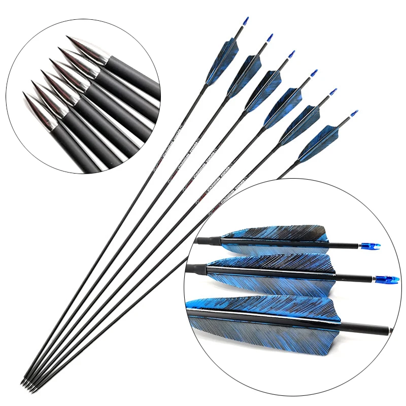 Archery Arrow and Bow ID4.2mm Carbon Arrows Spine 400 500 600 700 800 900 1000 1100 Turkey Feather Vanes Points Hunting Shooting