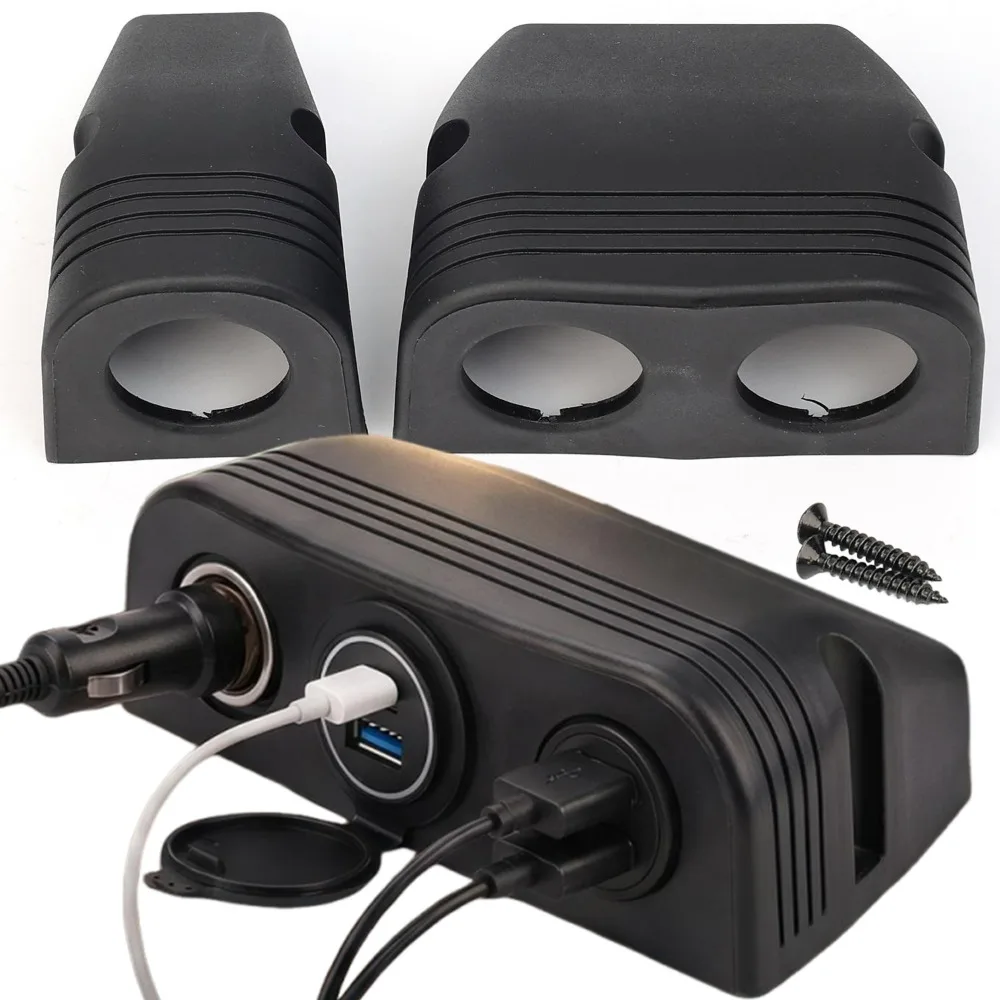 Car USB Tent Base Socket Holder Single/ Dual/ Triple Hole Power Outlet Panel ABS Mount Bracket for RV Truck DIY Modification