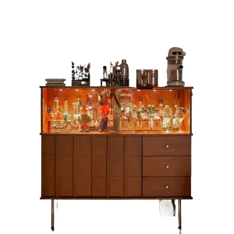 Retro solid wood cabinet, low cabin et sto rage, dining side cabi net, glass w ine cab inet, living room dis play ca binet
