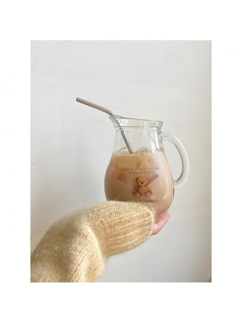 

Large Capacity Bear Glass Cup Small Water Pot Home Use Coffee Drink Water Cup Heat Resistant Korean Style Beverage Container