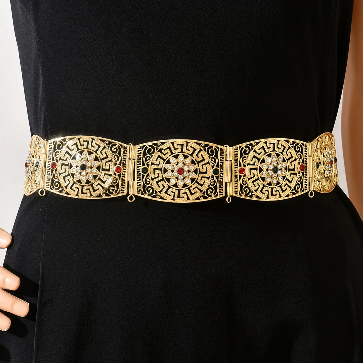 

Middle Eastern Vintage Bridal Belt-Golden Silver Styles With Intricate Filigree And Colorful Crystals For Luxe Wedding Gown Look