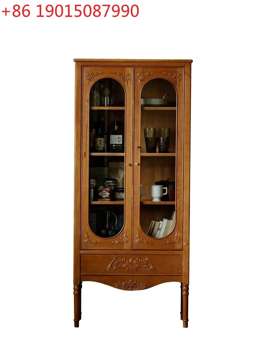 

Винный шкаф-витрина в стиле французского ретро из вишневого дерева, средневековый шкаф для хранения и демонстрации.