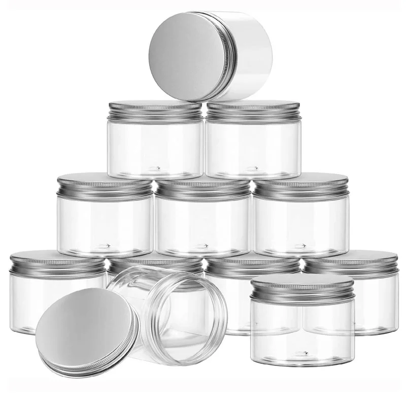 30Pcs 20-150ml Clear Plastic Mason Jars Wide Mouth With Aluminum Cap For Kitchen & Makeup Storage Airtight Pot Bottle Containers