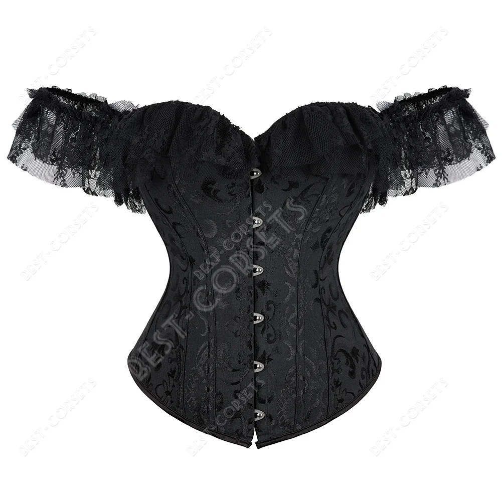 Corset Top for Women Off Shoulder Steampunk Bodices and Corsets Red Sexy Bustier Lace Short Sleeves Jacquard Women\'s Corselet