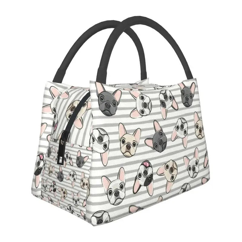 

Милая изолированная сумка для ланча в полоску с французскими бульдогами для женщин, милая термо-сумка для пикника, для офиса, путешествий