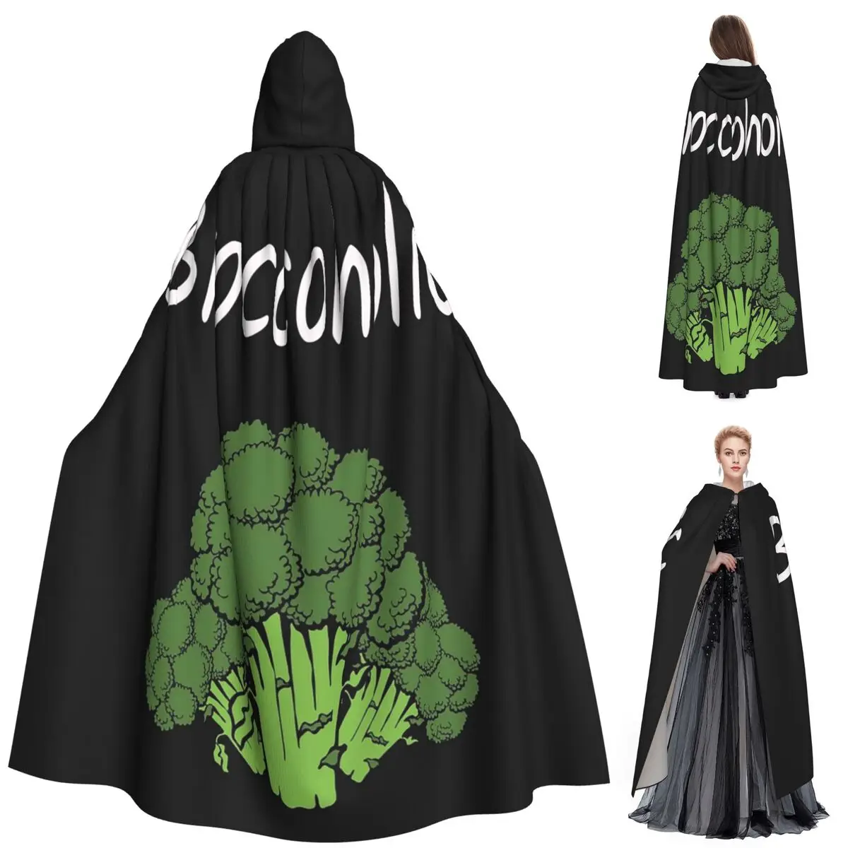 

Fresh Raw Broccoli Long Hooded Cloak Witch Medieval Costume Cosplay Cape HalloweenVampire Adult Unisex